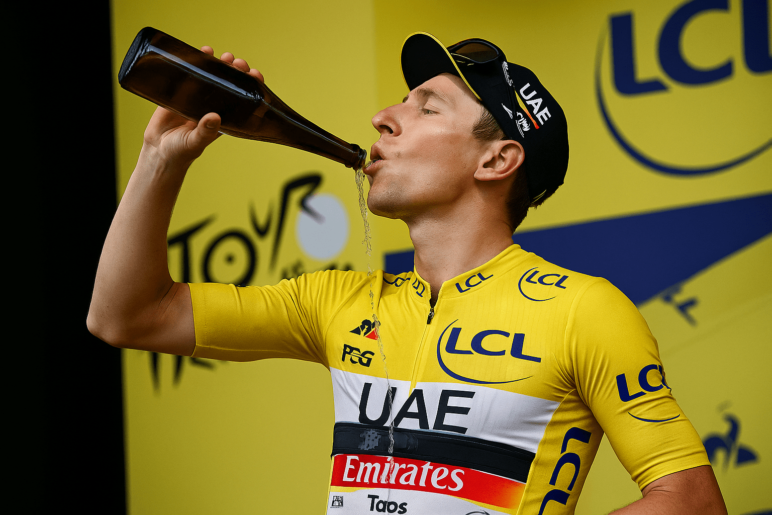 Ciclista bebiendo cerveza