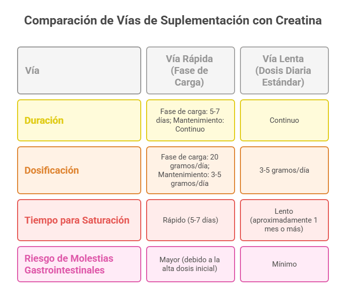 Comparación Gráfica de Métodos de Suplementación con Creatina